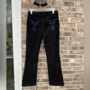 Nicole Miller Black Flare Soft Jeans with Blue Embroidery Accents Size 6